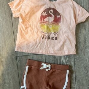 Happy Vibes Flamingo T-Shirt and Shorts Set